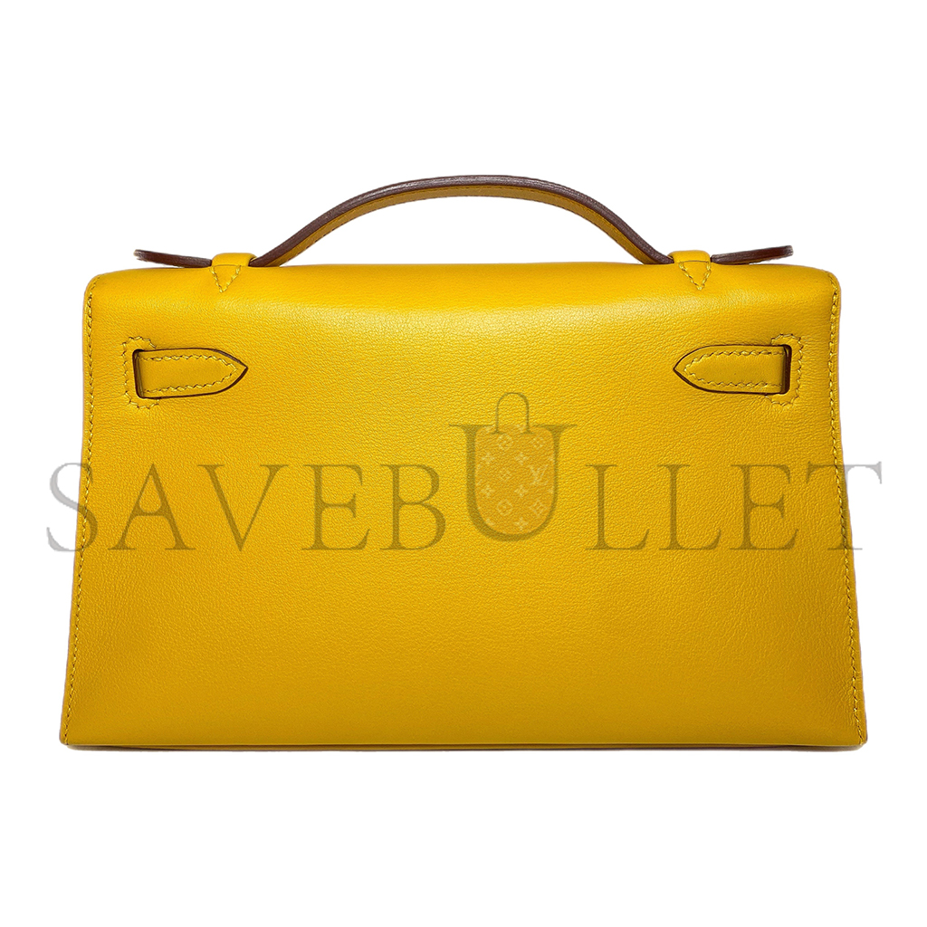 HERMÈS KELLY POCHETTE JAUNE AMBRE SWIFT GOLD HARDWARE (22*14*7cm) 